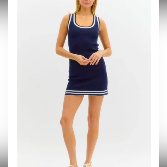 Lulu's Navy Midi Dress with White Accents - Picture 1 of 9